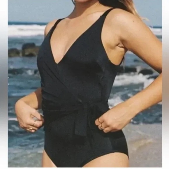 We Are HAH Wrap It Up One Piece Wrap Style Swimsuit Black Secret Pocket - Picture 2 of 16